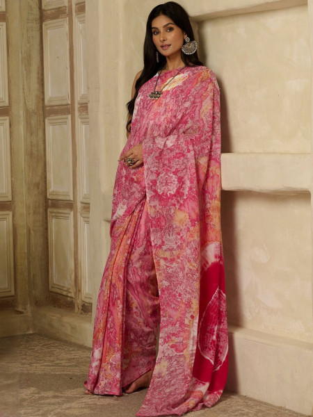 Image of House of EX Pink Pure Cotton Saree Gifting Box for Women