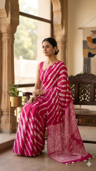 Image of House of EX Pink Pure Cotton Saree Gifting Box for Women