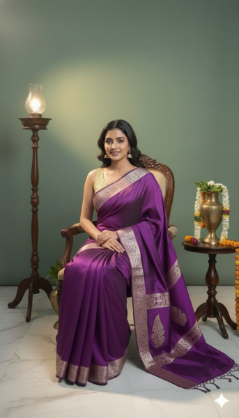 Image of House of EX Purple Banarasi Silk Saree Gifting Box for Women