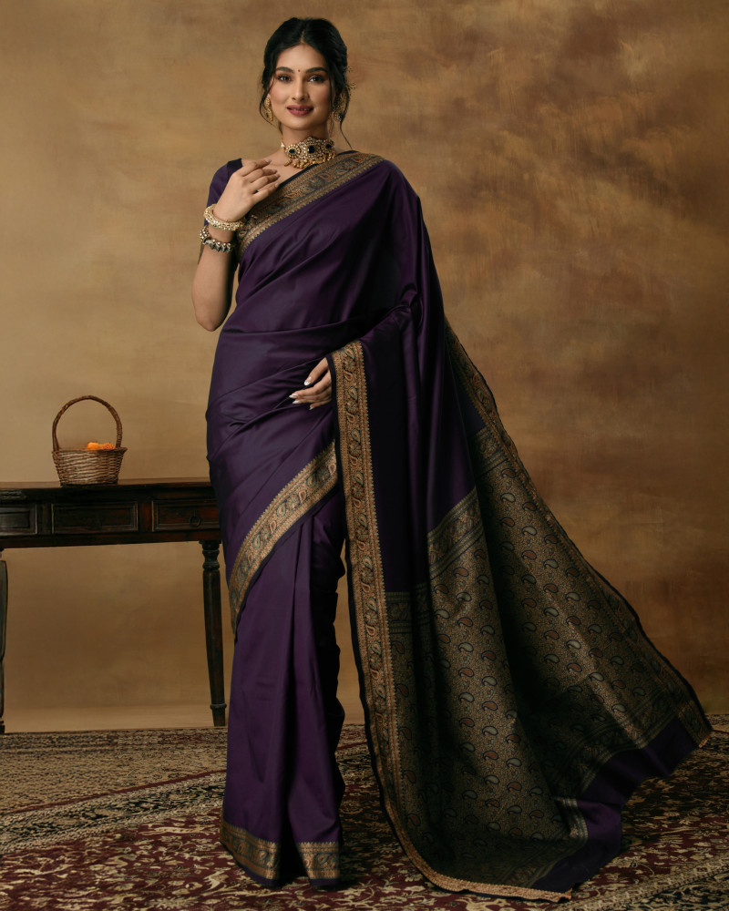 Image of House of EX Purple Mysore Silk Saree Gifting Box for Women
