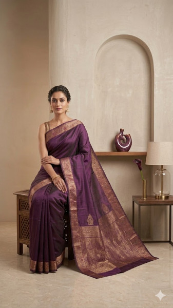Image of House of EX Purple Silk Blend Saree Gifting Box for Women