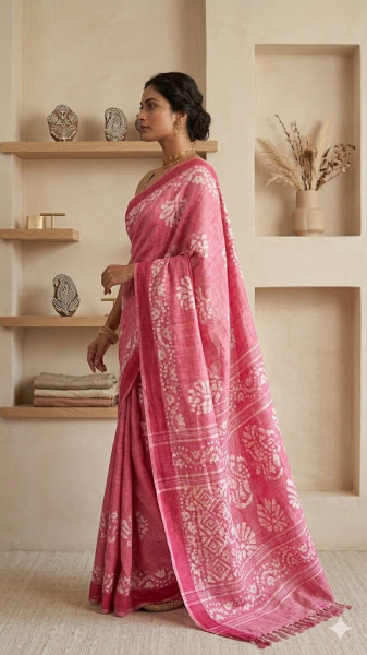 Image of House of EX Rose Pink Pure Cotton Saree Gifting Box for Women