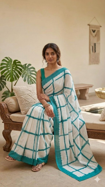 Image of House of EX White Pure Cotton Saree Gifting Box for Women