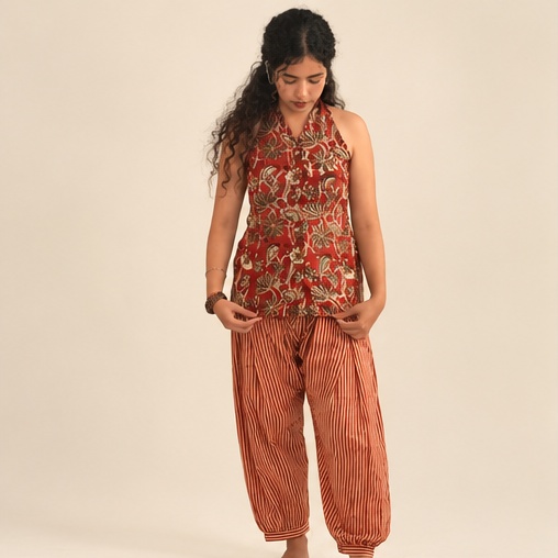 Terracotta red handblock print kurta set
