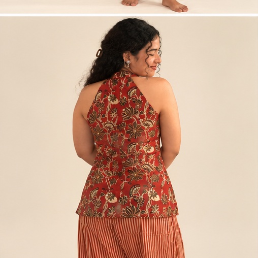 Terracotta red handblock print kurta set