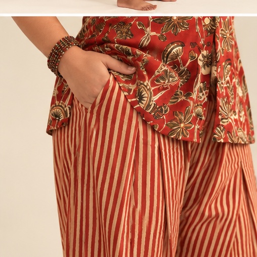 Terracotta red handblock print kurta set