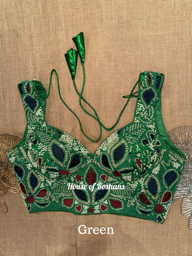 Image of Hand Embroidered Sleeveless saree Blouse