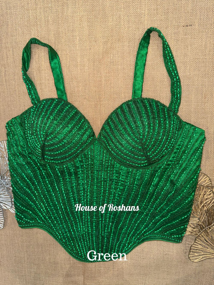 Image of Green  Hand Embroidered Corset Blouse