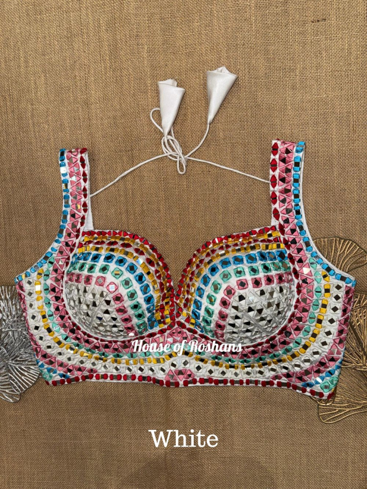 Image of White Multi colour embroidery blouse