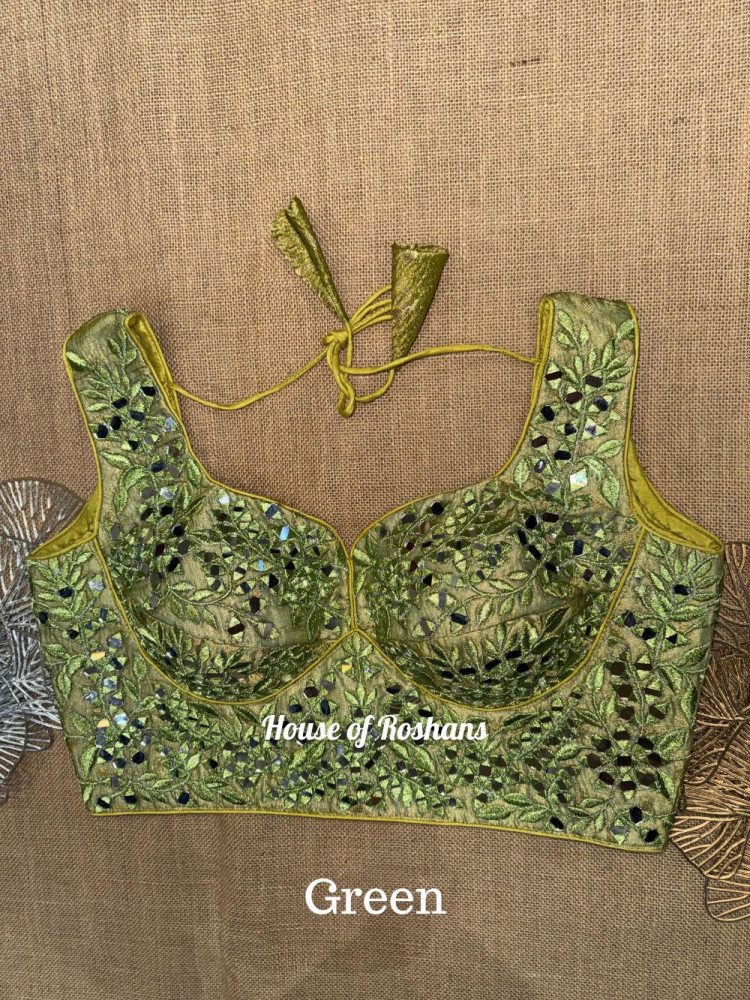 Image of Tissue Choli Cut Mirror Work  Blouse