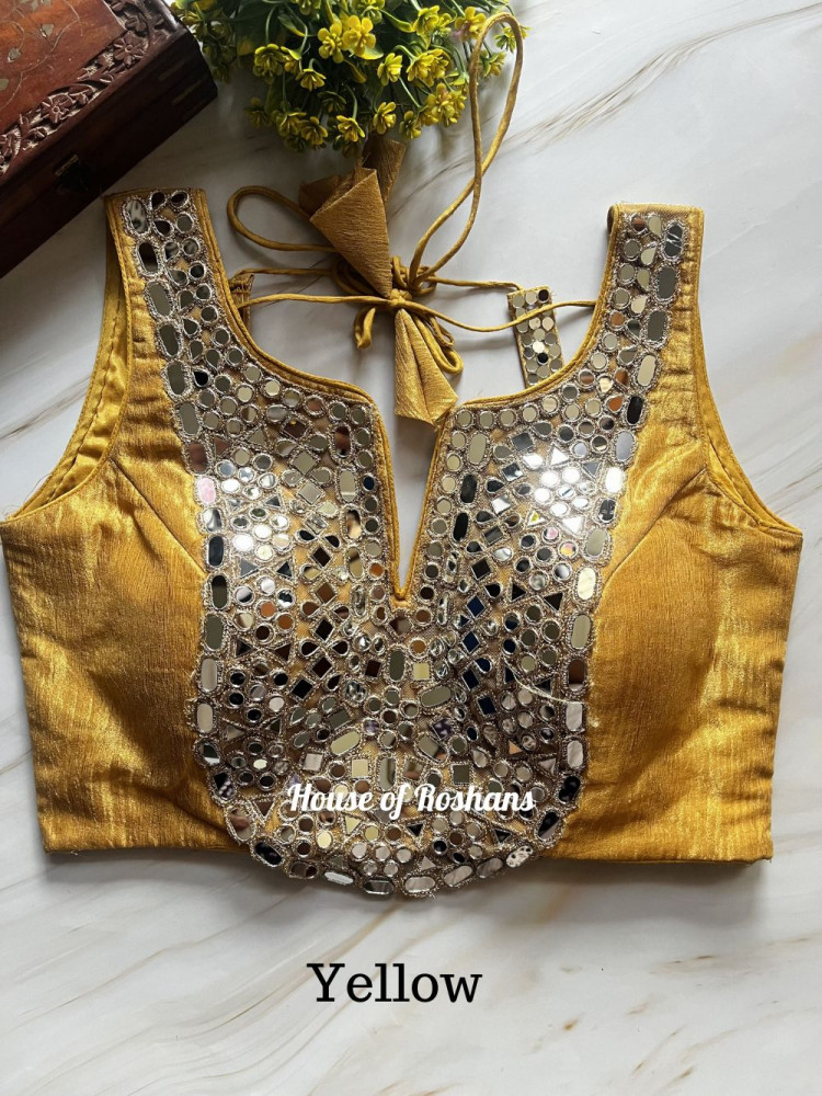 Image of Silk Sleeveless Mirror Work Blouse