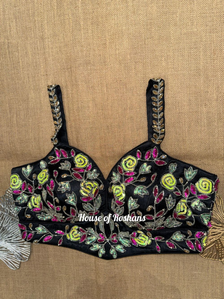 Image of Black Hand Embroidered Blouse