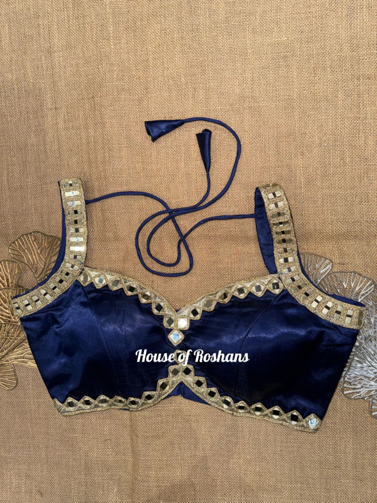 Image of Blue Embroidered Sleeveless Blouse