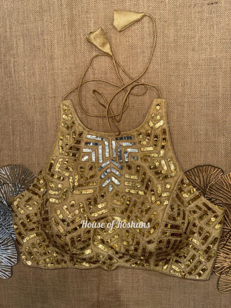 Image of Golden Sequin Halter Neck Blouse