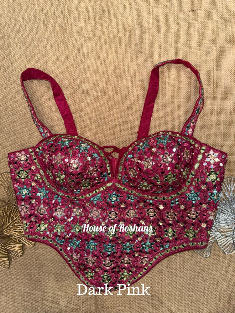 Image of Multicolor Mirror Work Embroidered Corset Blouse