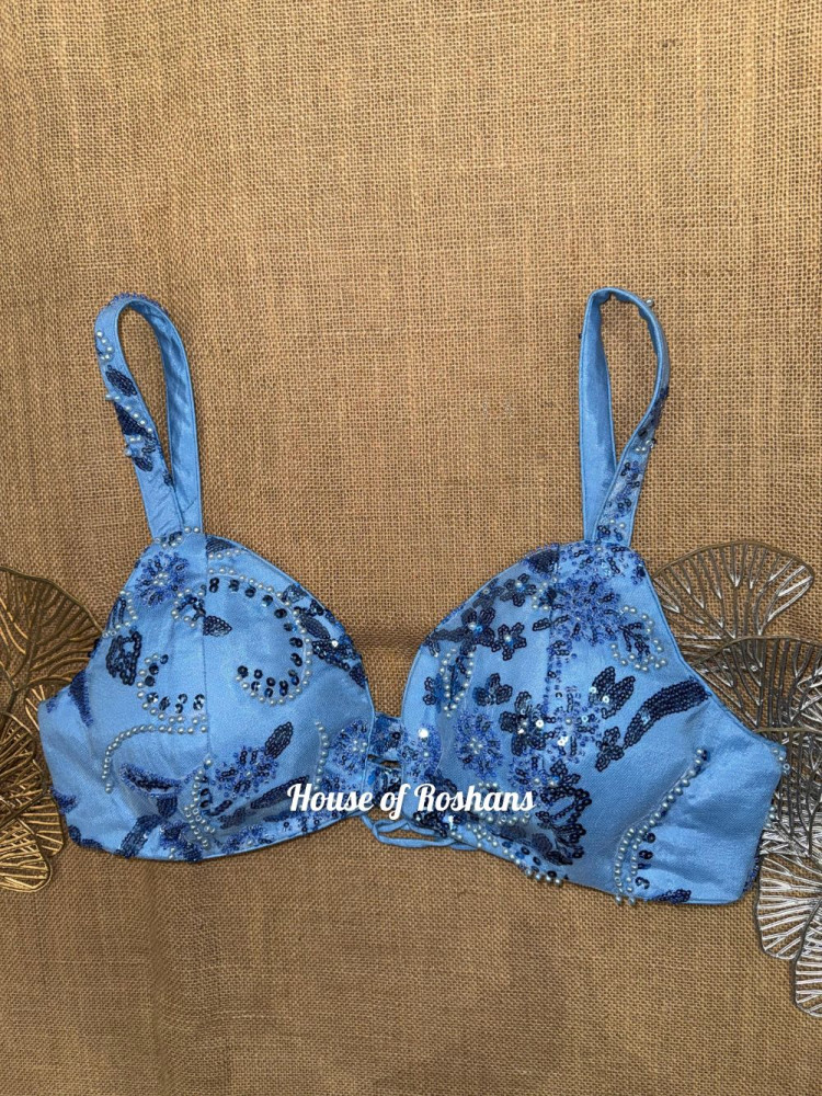 Image of Blue Designer Bralette Blouse