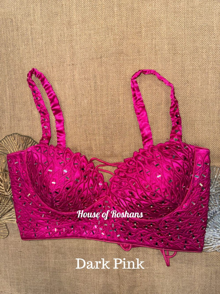 Image of Cut Work Corset Blouse with Mirror Work