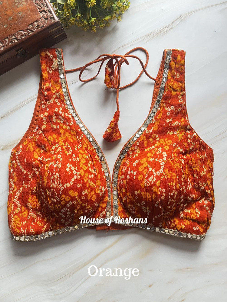Image of Georgette Bandhej Ruched Blouses