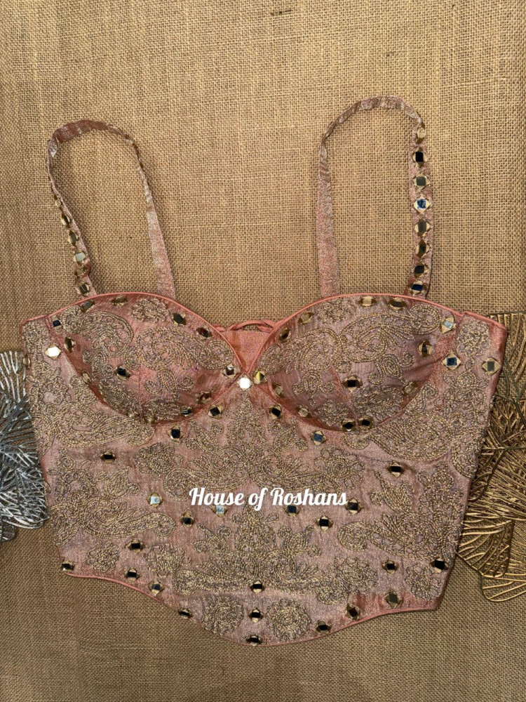 Image of Peach Dori mirror work Embroidered Corset