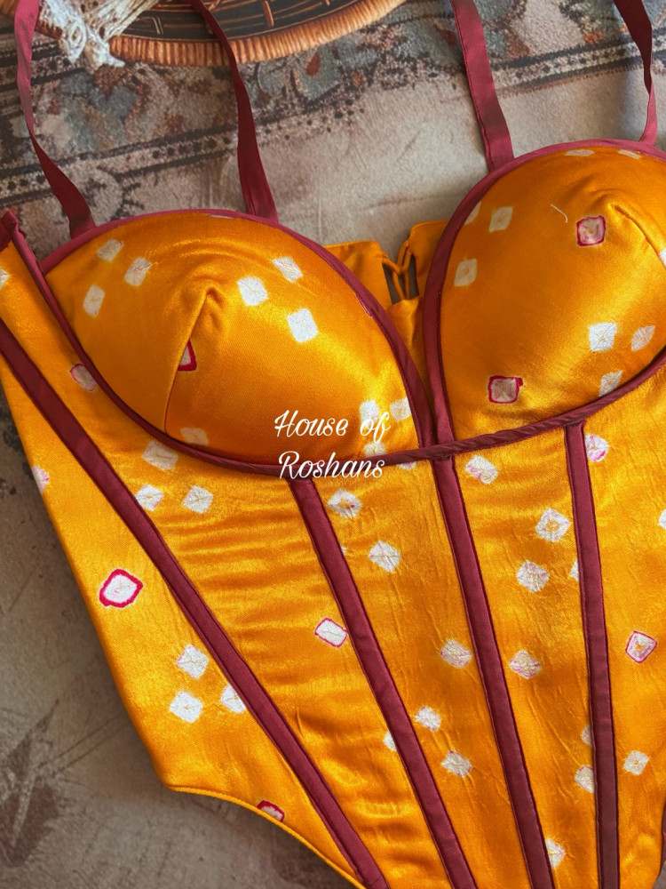 Image of Bandhej Print Strappy Long Corset