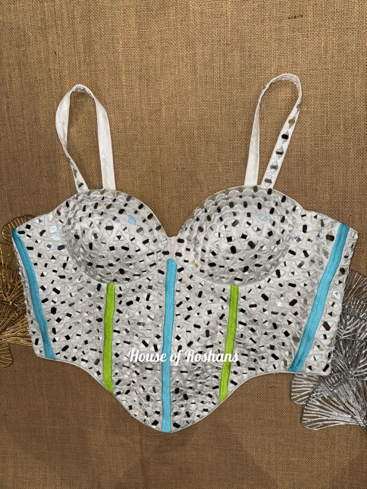 Image of White Mirror Hand Embroidered Corset