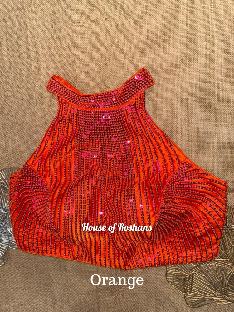 Image of Sequin Halter Neck Saree Blouse