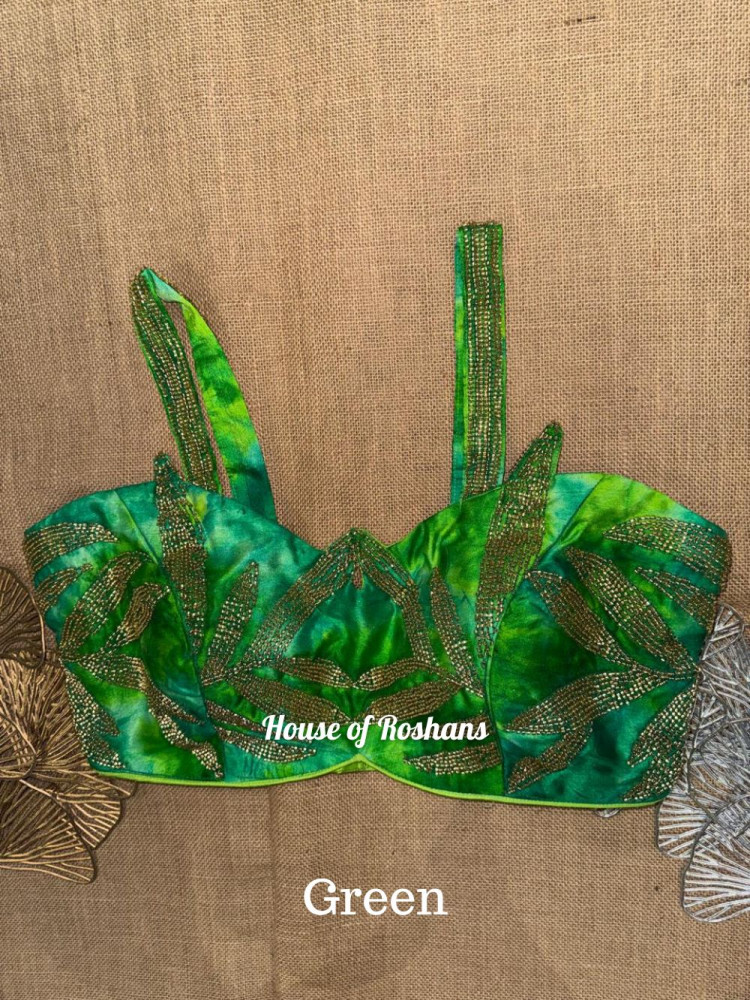 Image of Dual Color Tone Leaf Embroidered Strappy  Blouse