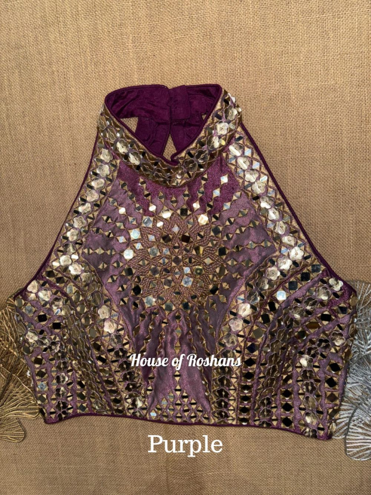 Image of Mirror Work Halter Neck  Embroidered Blouses