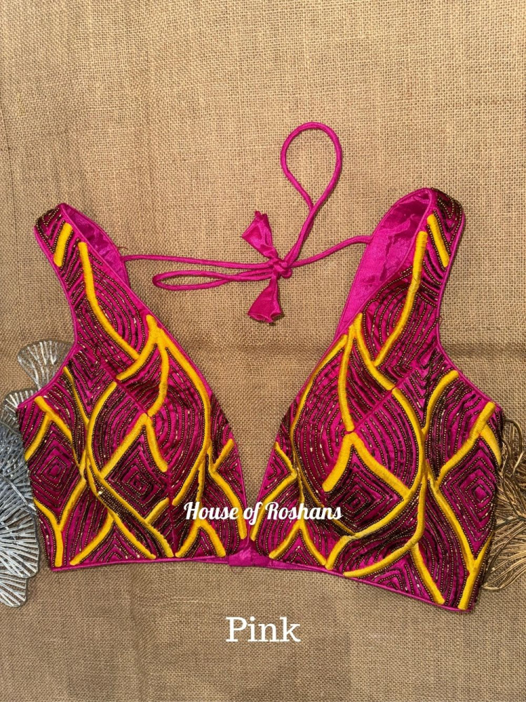 Image of Embroidered Deep Neck Sleeveless Blouse