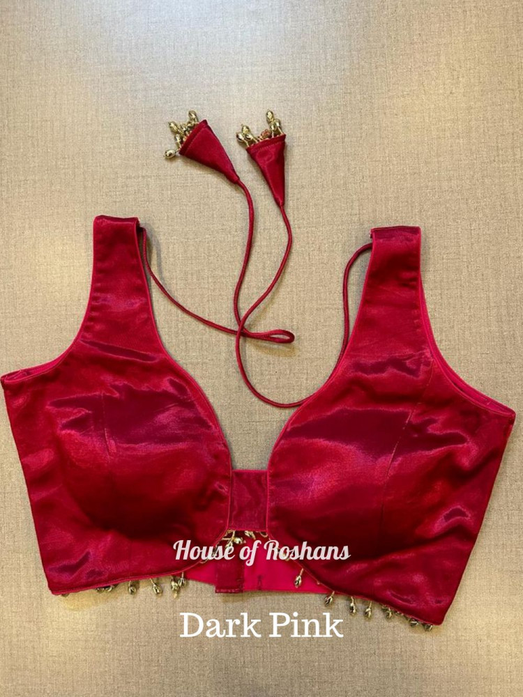 Image of Solid Modal Silk Saree Blouses with Tassel Lace