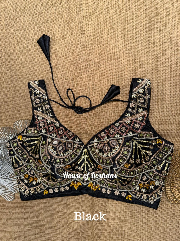 Image of Black Zardosi Work Hand Embroidered Sleeveless Blouse