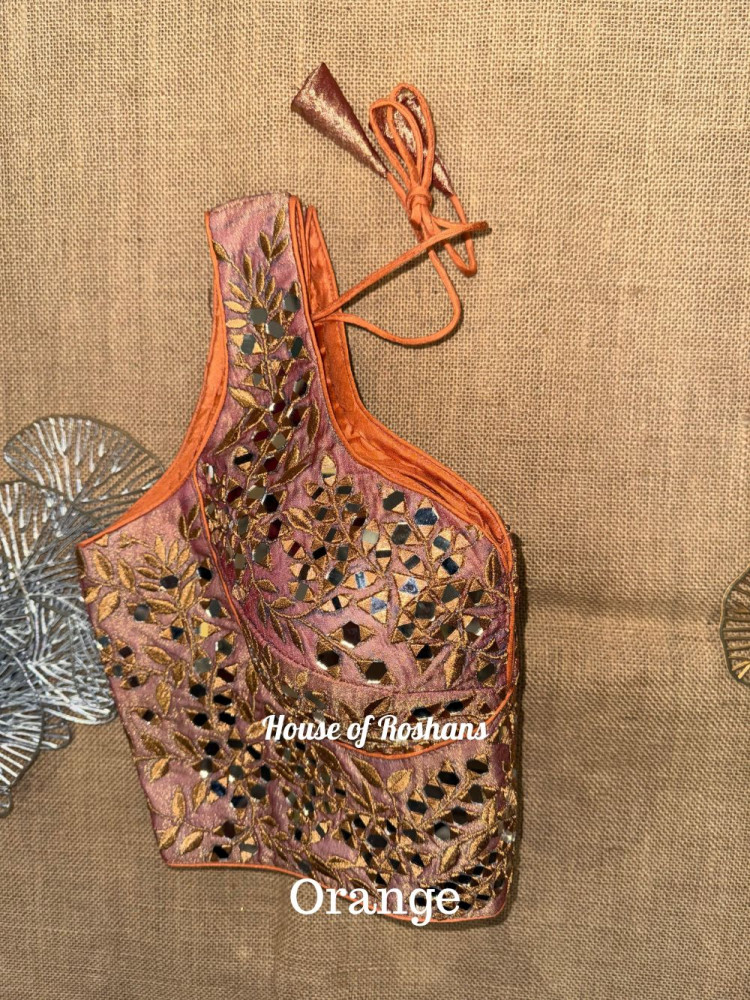 Image of Tissue Choli Cut Mirror Work Blouses