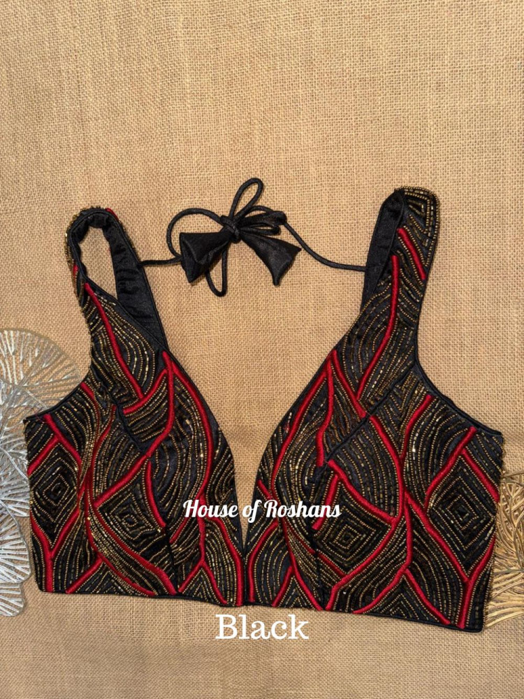 Image of Resham Work Deep Neck Sleeveless Blouses