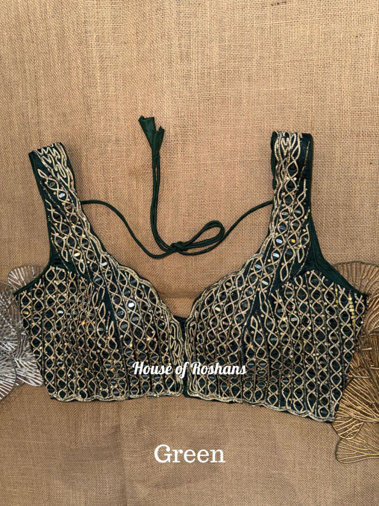 Image of Designer Sleeveless Mirror Embroidered Blouse