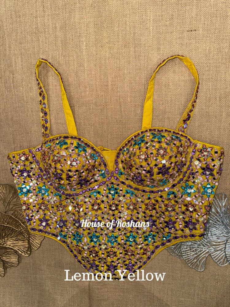 Image of Multicolor Mirror Work Embroidered Corset Blouses