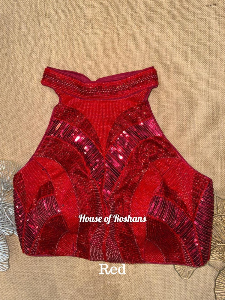 Image of Embroidered Halter Neck Blouse