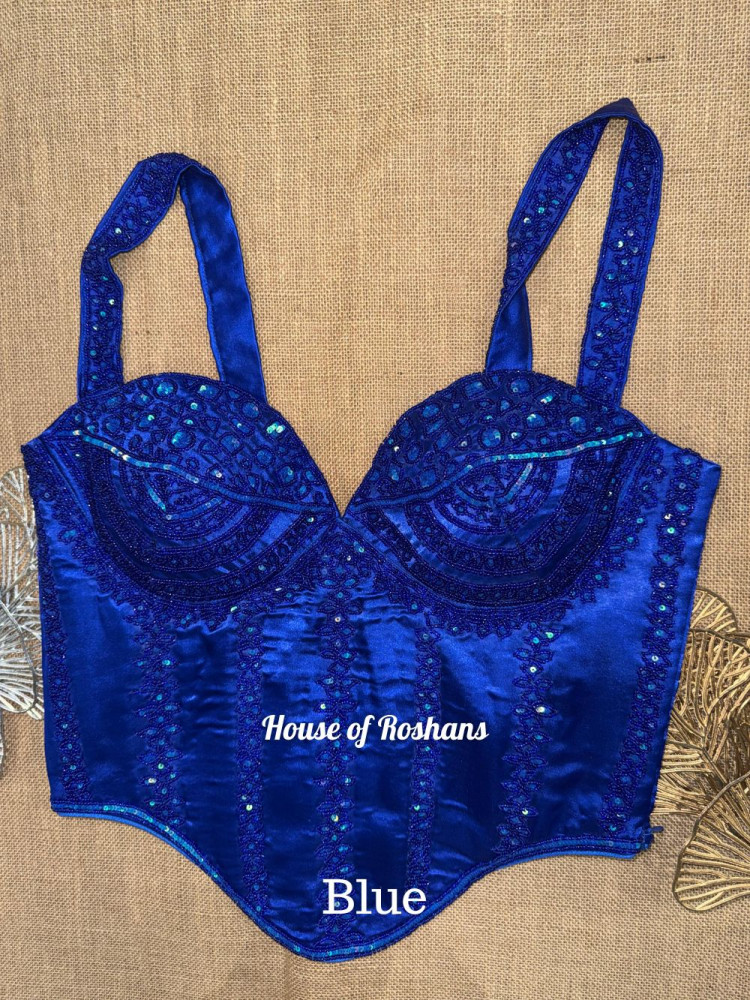 Image of Blue Hand Embroidered Corset Blouse