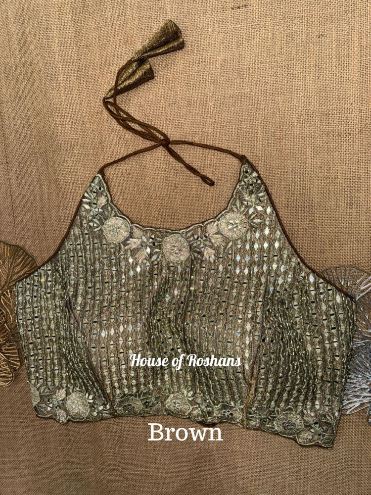 Image of Halter Neck Zari  Mirror Work Blouse