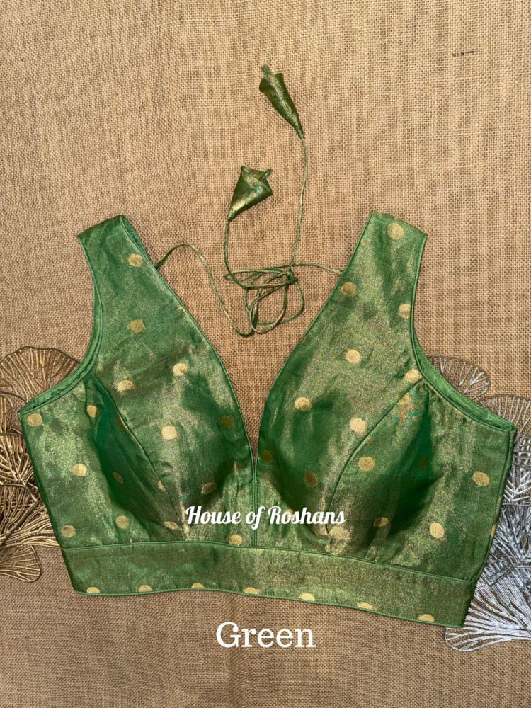 Image of Solid Sleeveless Tissue Saree Blouse