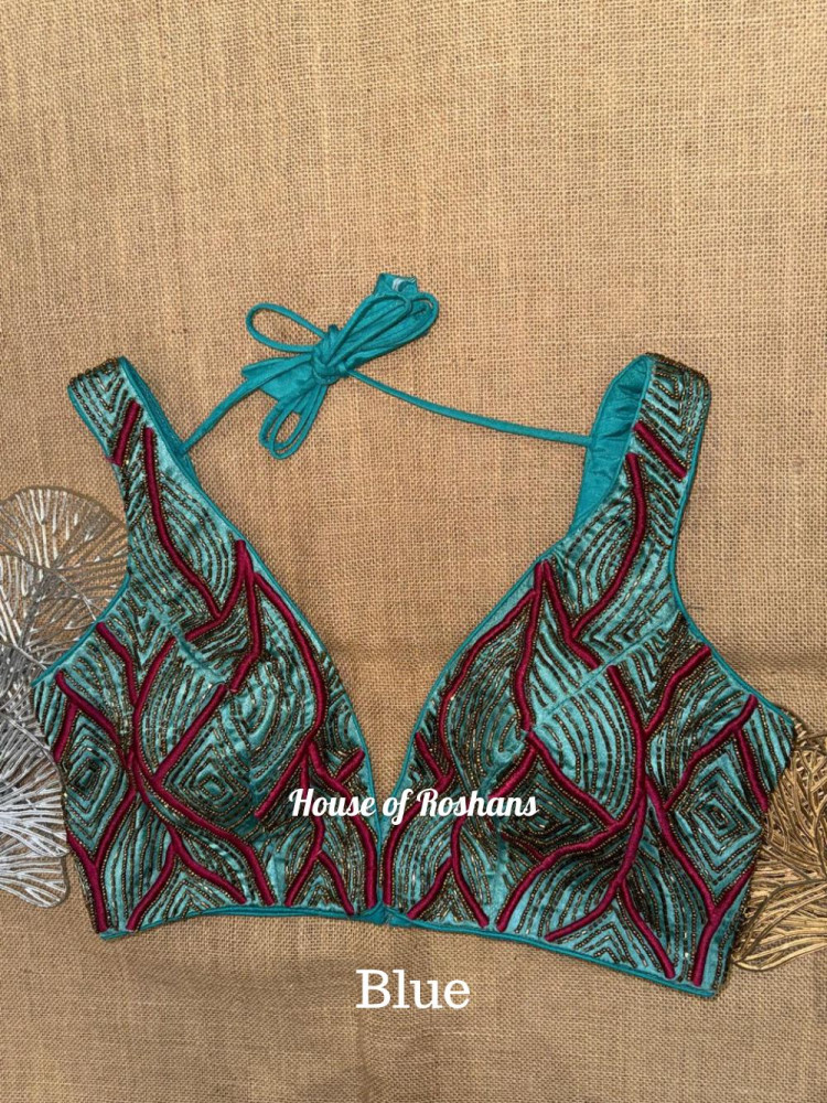 Image of Resham Work Deep Neck Sleeveless Blouse