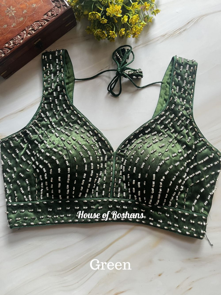 Image of Beaded Sleeveless Saree Blouse