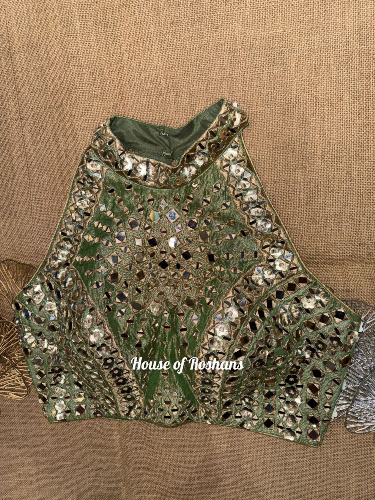 Image of Mirror Work Hlater Neck  Embroidered Blouse