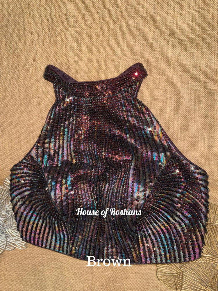 Image of Sequin Halter Neck Saree Blouses