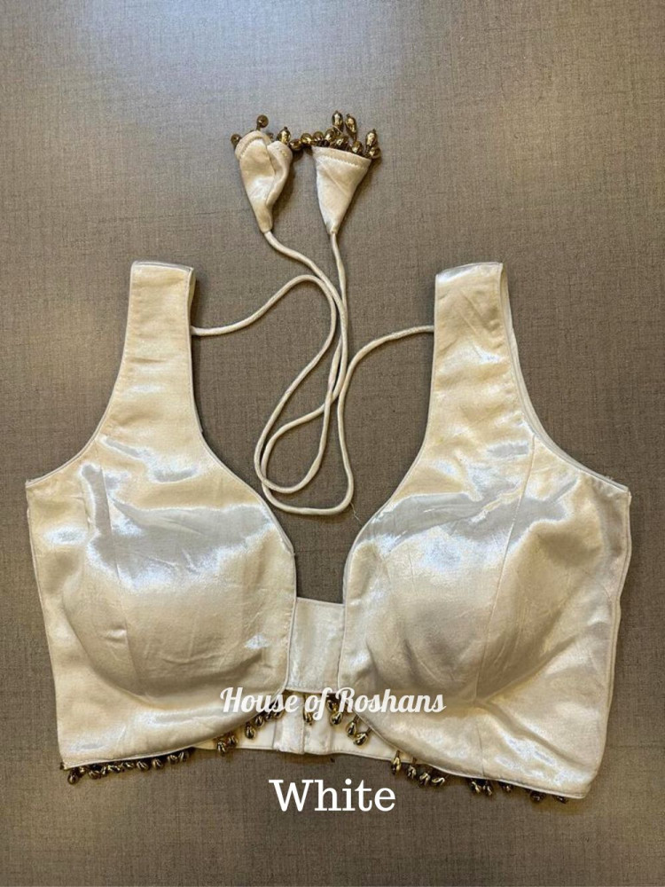 Image of Solid Modal Silk Saree Blouse with Tassel Lace