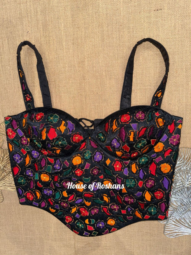 Image of Black Corset with Multicolor thread embroidery