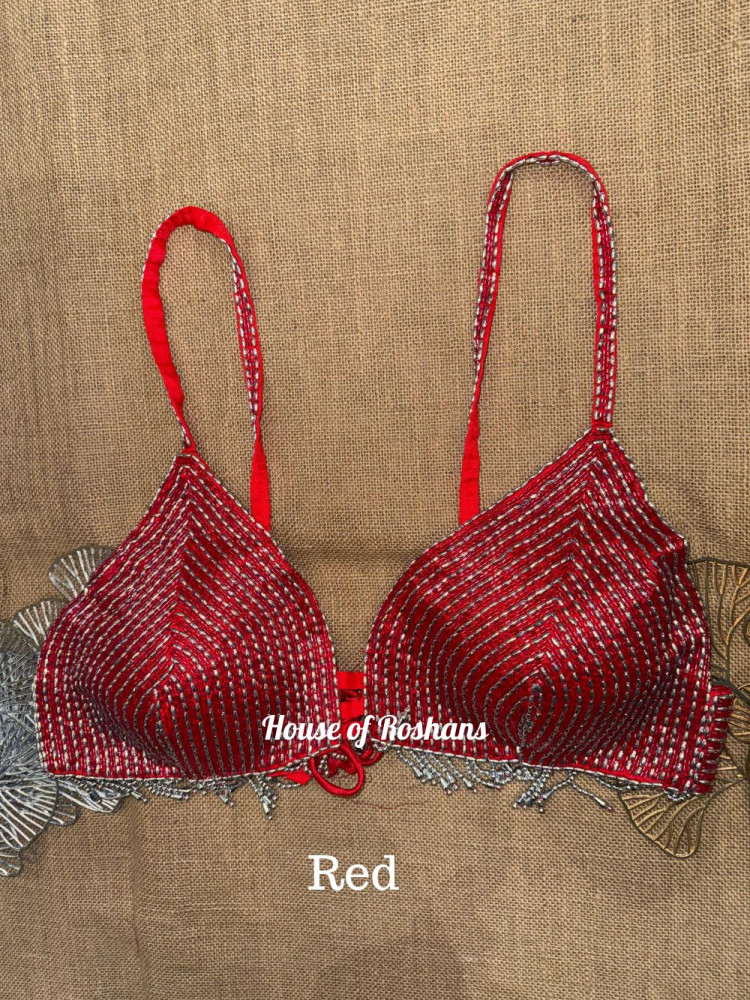 Image of Red Hand Embroidered Bralette Blouse