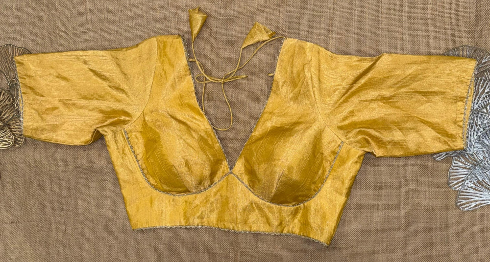 Image of Sleeveless Tissue Saree Blouse with sleeves