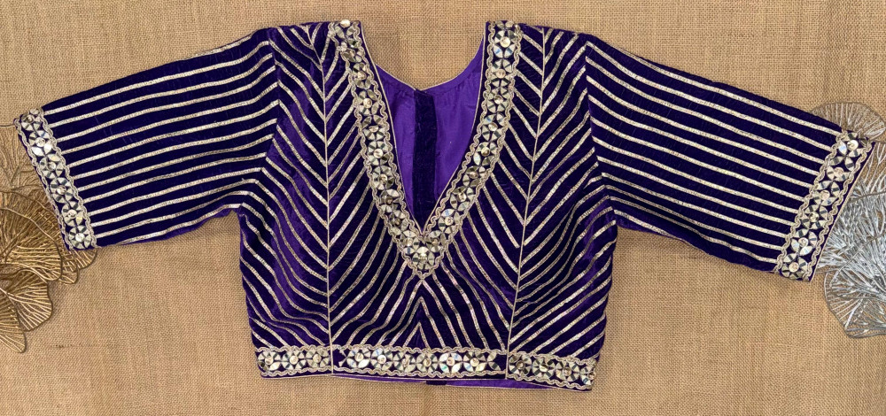 Image of Mirror Gota Embroidered Blouse with Elbow Sleeves