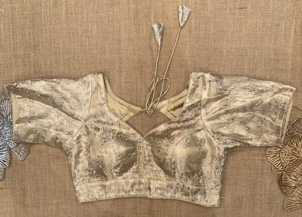 Image of Golden Tissue Sleeveless Blouses with sleeves