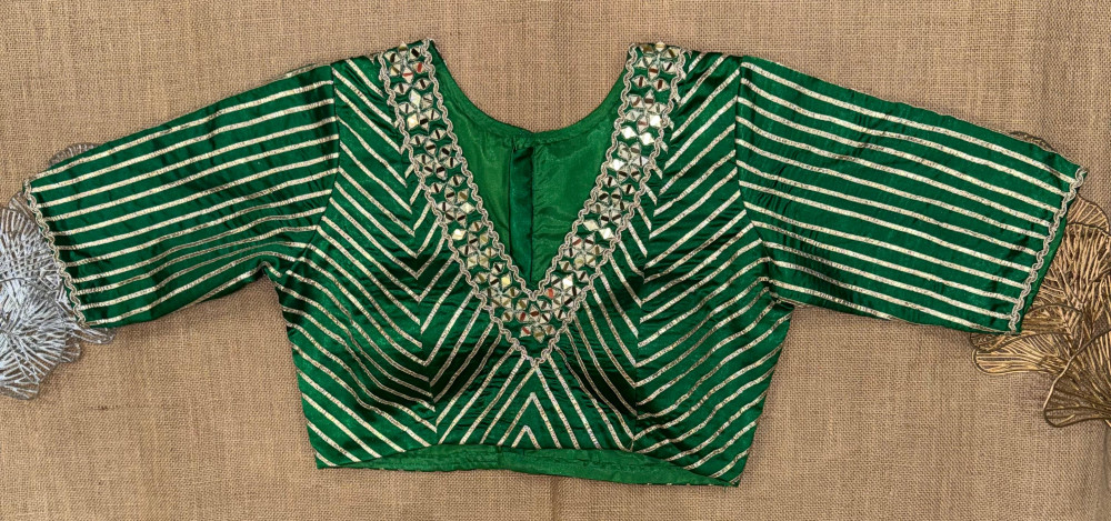 Image of Gota Mirror Embroidered Blouse with Heavy Neckline
